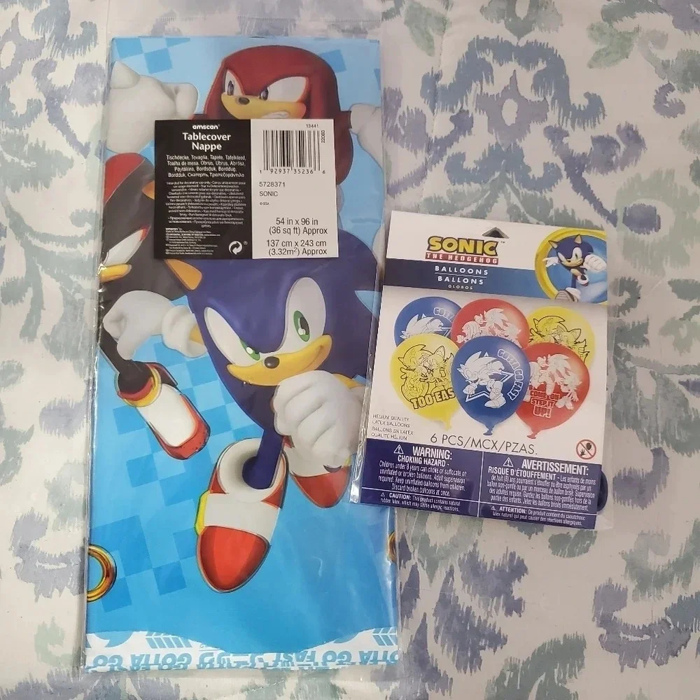 Sonic The Hedgehog Tablecover & Latex Balloons 6 PC Party Decorations Birthday